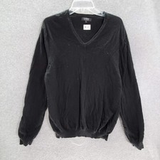 Express Men Sweater Medium Black Merino Wool Blend V Neck Long Sleeve Pullover
