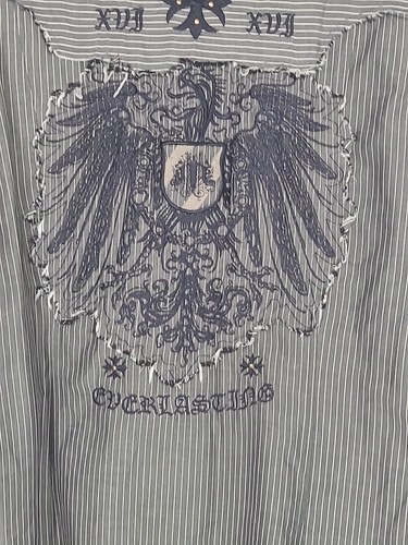 Monarchy Embroidered Shirt Button Down Pocket Front Gray White Pinstripe Size XL - Picture 17 of 19