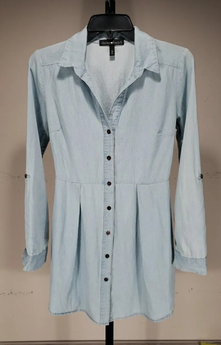 Derek Heart Women's Denim Shirt Dress Size Small Faded Blue | eBay
