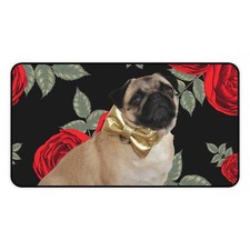 Pug bow red rose and black Desk Mat