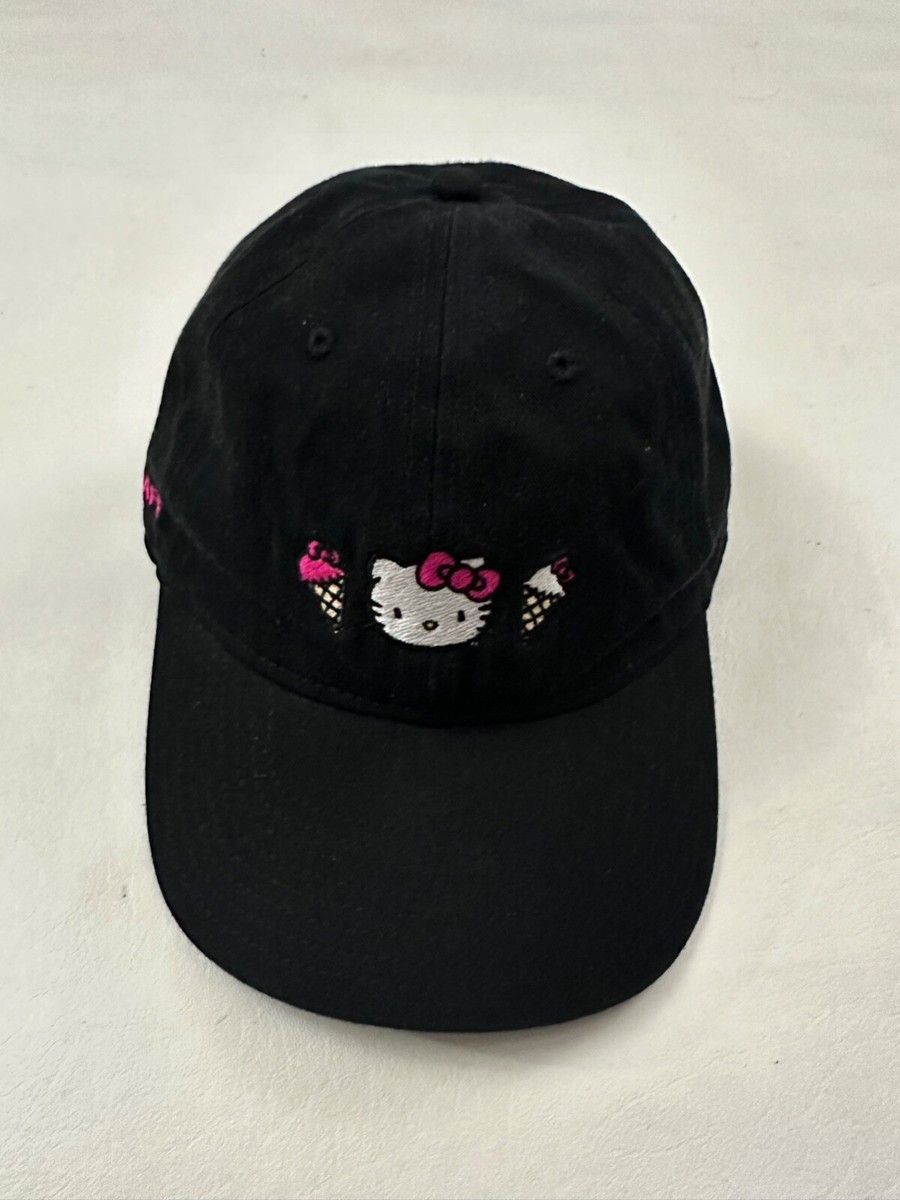 Hello Kitty Cafe Logo Black Graphic Baseball Cap Hat One Size | eBay