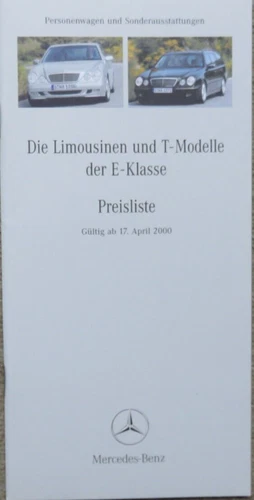 Mercedes E-Klasse Limousine & T-Modell BR 210 Preisliste price list 17.04.2000