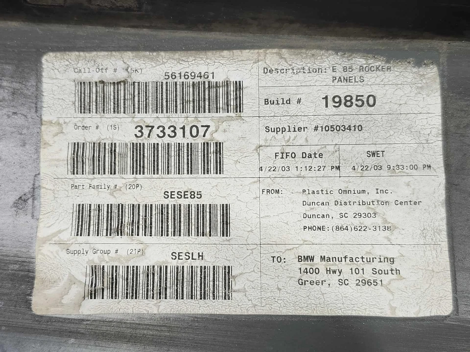 03-08 BMW Z4 faldón lateral basculante moldeado lado del conductor izquierdo OEM 51717068853 Foto 4 de 4