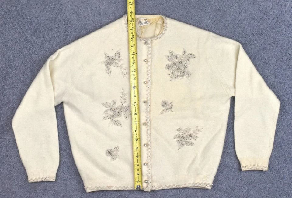Винтажный Lena девочки микро бисером шерсти атласной подкладки кардиган свитер куртка - Изображение 2 из 4