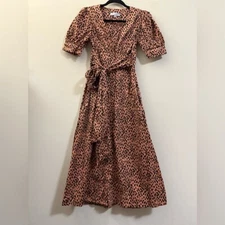 Love Whit Animal Print Puff Sleeve Midi Dress in Orangey Brown and Black - S