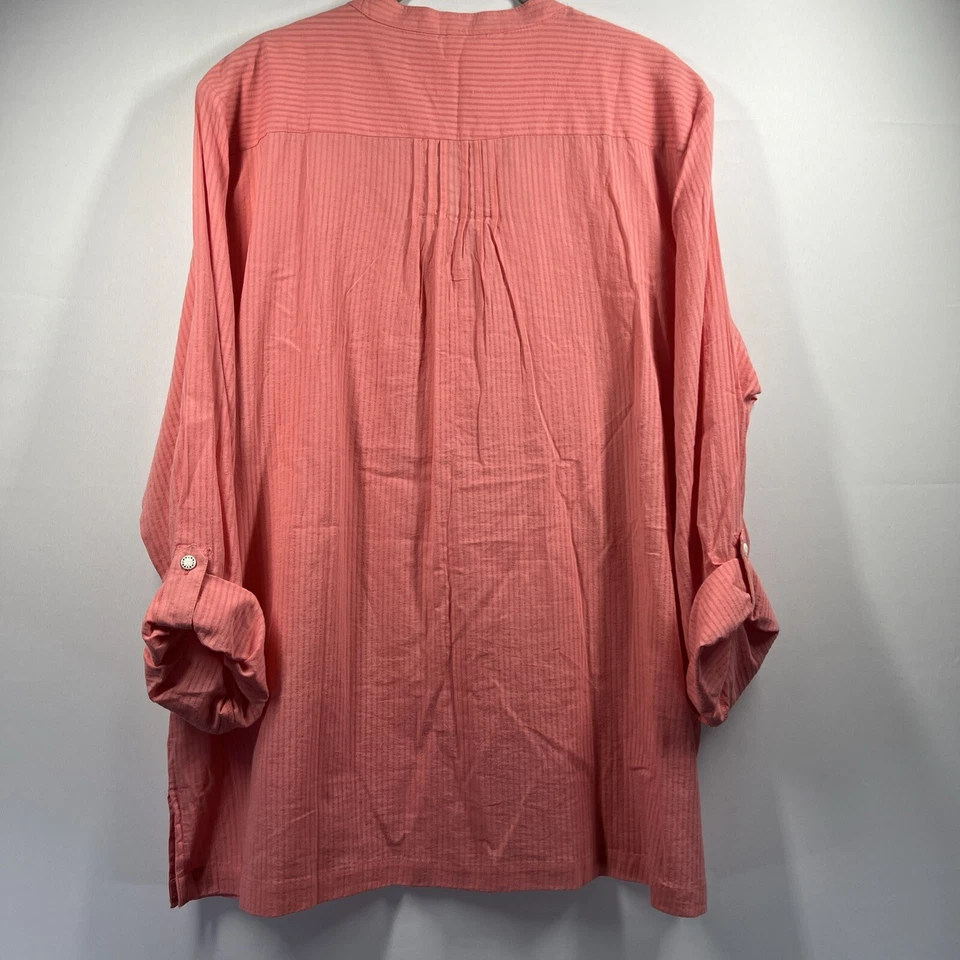 Krazy Kat 女式衬衫上衣 XL 珊瑚色 100% 棉卷片纽扣刺绣 — 第 2/4 张图片