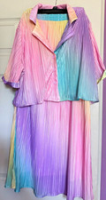 Dressed in Lala Pleated Ombr&eacute; Rainbow Blouse & Skirt Set Button size large