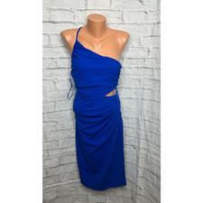 Guess Women's Blue Leanne One-Shoulder Ruched Cutout Dress Size 4