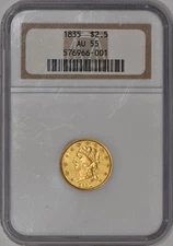 1835 Classic Head $2.50 Gold Quarter Eagle NGC AU55