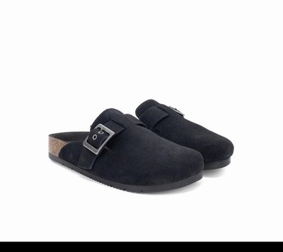 Staheekum Womens Crescent Buckle Clog Shoes Black Suede Size 6 M US