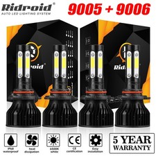 9005 9006 LED Headlights Kit Combo Bulbs 6500K High Low Beam Super White Bright