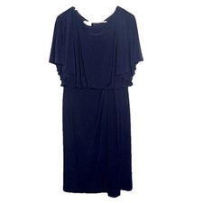 BHLDN Lena Dress Size 10 Navy Slit Flutter Sleeve Drape Jersey Evening Formal U8