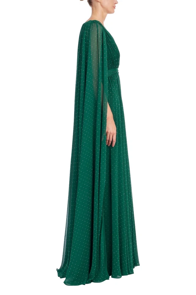 Badgley Mischka Draped V-Neck Gown with Cape Sleeves $1,320 Modest sz 4 Caftan - Image 4 of 4