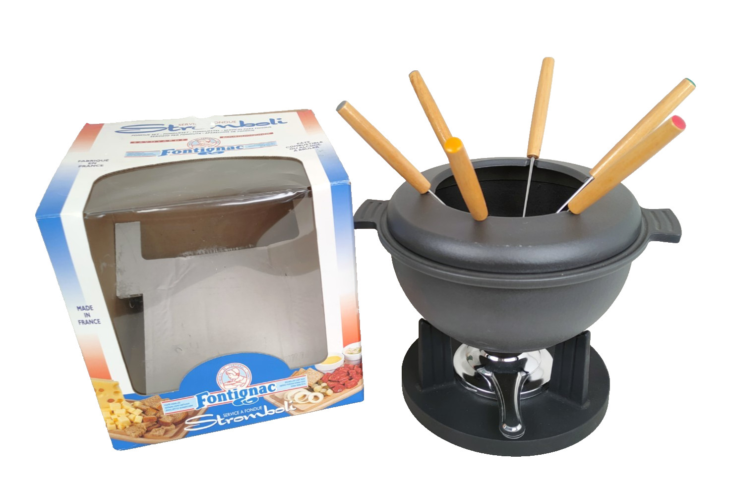 Set Fonduta Bourguignonne.pentola Orignale FONTIGNAC Stromboli Ghisa Pesante-XXX