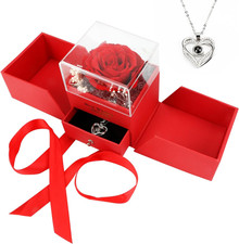 Preserved Real Rose Gifts with Necklace, Eternal Flowers Birthday Gifts for Wome
