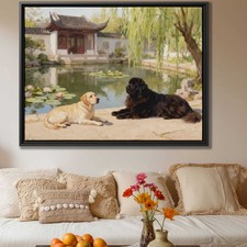 Oil Painting Labrador Framed Canvas Print Dog Wall Art Living Room Decor