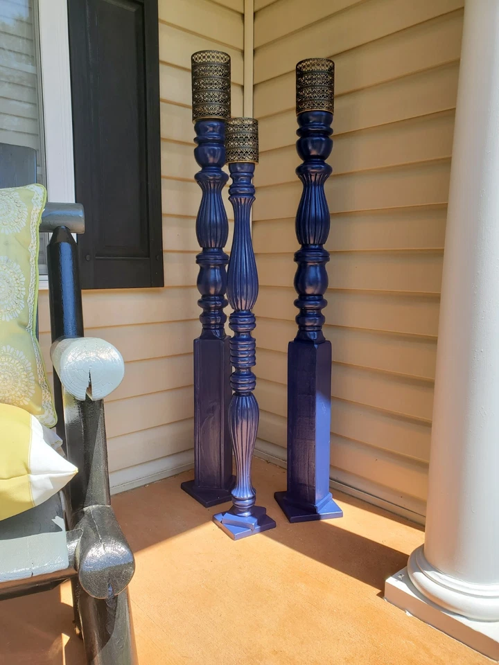 Juego de 3 Candelabros de Piso Alto Interior/Exterior AZUL Foto 4 de 4