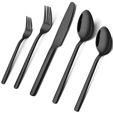 Black Silverware Set, 20-Piece Flatware Set for 4, 18/10 Stainless Steel Cutlery