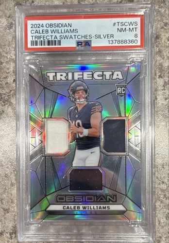2024 Panini Obsidian Trifecta Swatches Caleb Williams #TS-CWS Silver 88/99 PSA 8