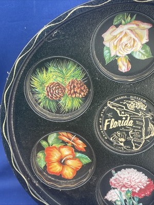 Vintage MCM Retro Metal Florida Orange Blossom Drink Holder Tole