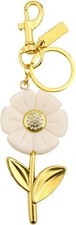 Bag Charm Keychain for Purse Handbag White Daisy Flower Gold Tone Women