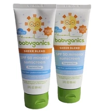 2 Babyganics Sunscreen Sheer Blend SPF 50 Fragrance Free 3 Oz Each 5/26