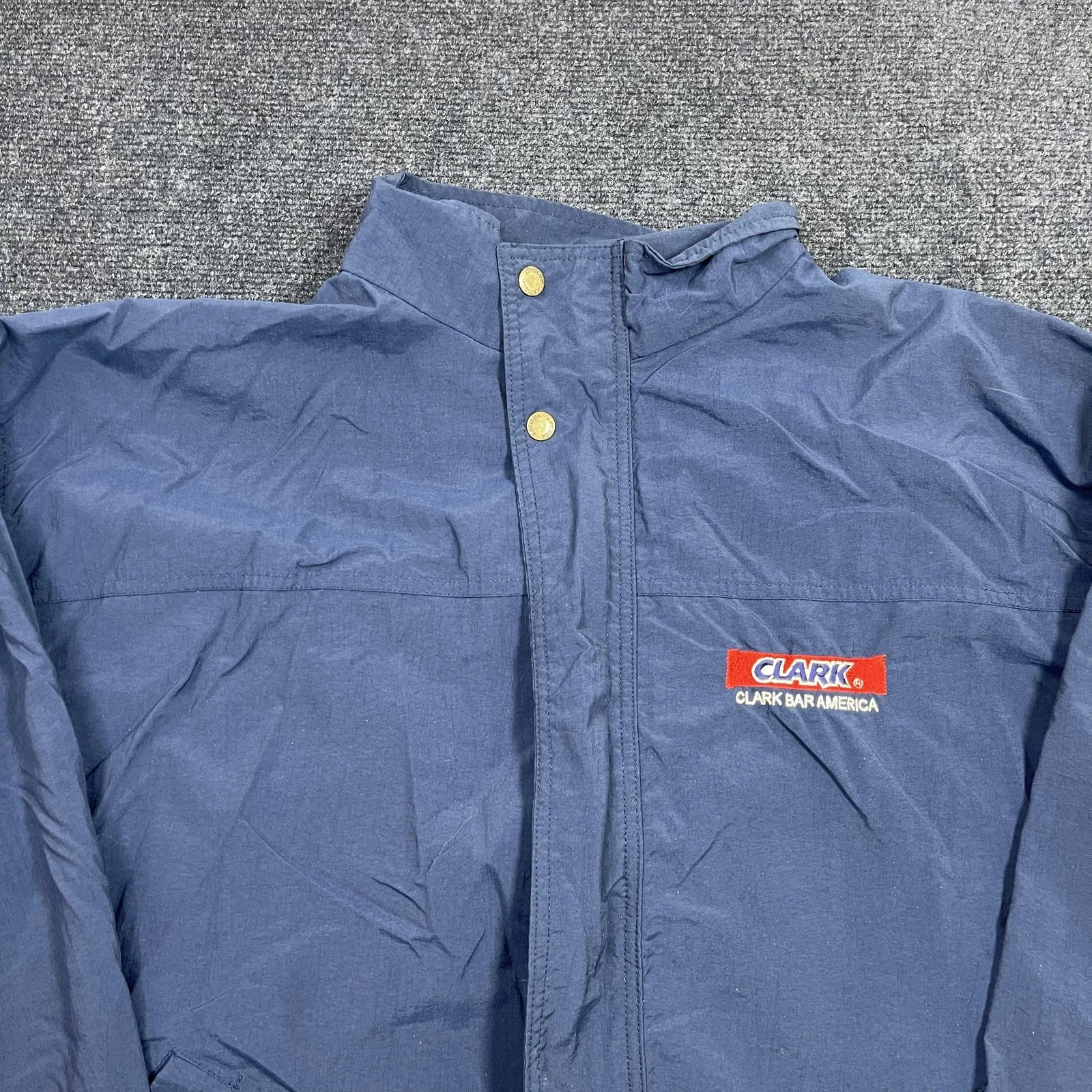 Vintage Antigua Jacket Mens XL Blue Nylon Windbreaker Clark Bar Logo 90s