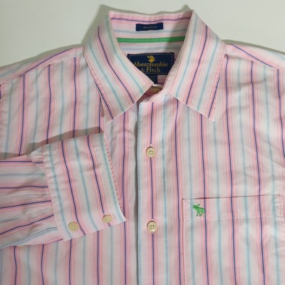 Abercrombie Fitch Men's Shirt Pink Stripes Size L Muscle Button Down Long Sleeve
