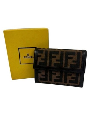 Authentic Fendi Brown Logo Tri-Fold Wallet With Box & COA