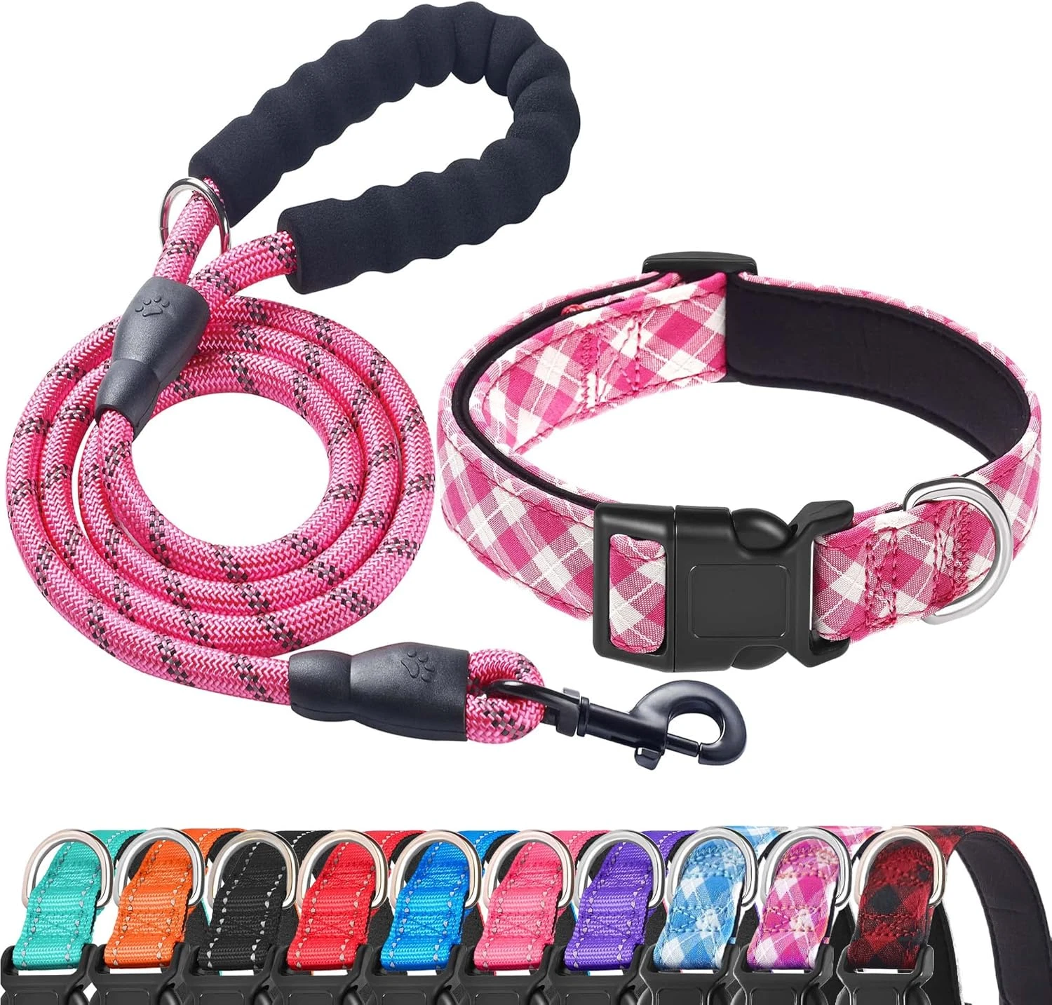 Reflective Dog Collar Padded with Soft Neoprene Breathable Adjustable Nylon Dog