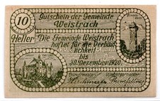 1920 Austria Weistrach Notgeld 10 Heller Note (3203)
