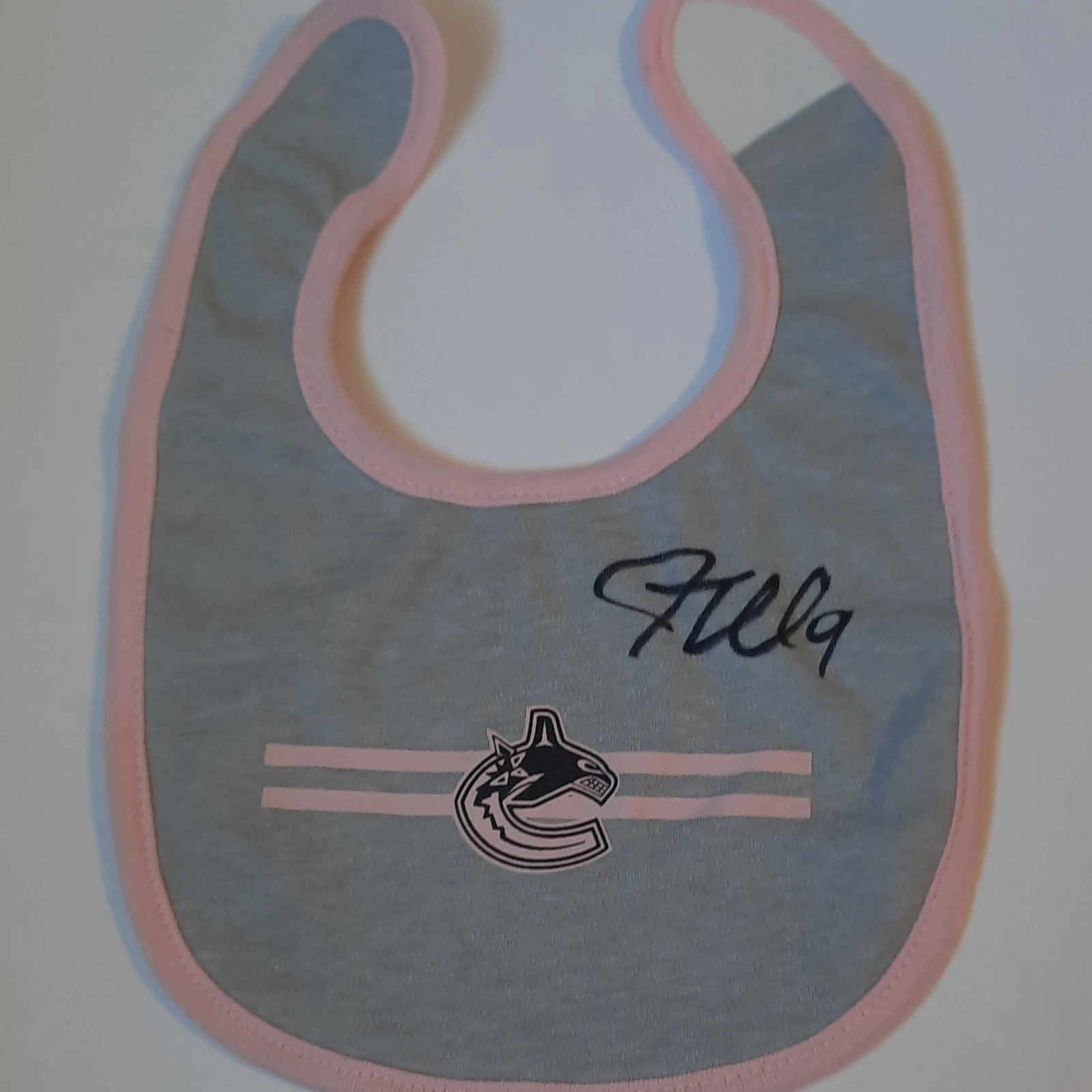 Vancouver Canucks Sports Baby Bib Gray & Pink Hook & Loop Closure Personalized