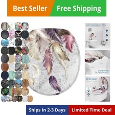 Wooden Toilet Seat with Soft Close ROUND - Decorative, Quiet  Slow Close M...