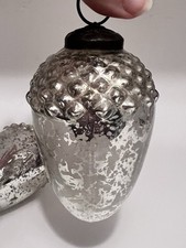 Vintage Kugel Style ACORN Christmas Ornament Mercury Glass Silver 4  - Set Of 2
