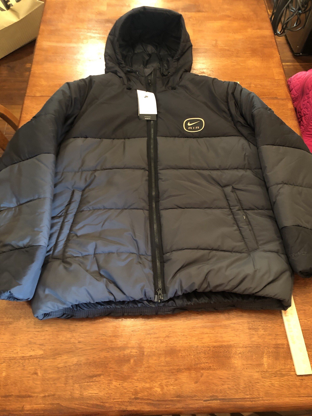 SACAI X NIKE Nike Air Therma Fit Jacket Uomo XXL Cappuccio Puffer Jacket Cappotto Nero Grigio Nuovo