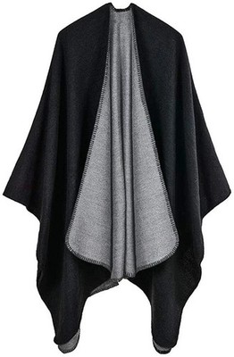 Damen Poncho Habe Gestrickt Überdimensionalen Decke Kap-Schal Schwarz & Grau