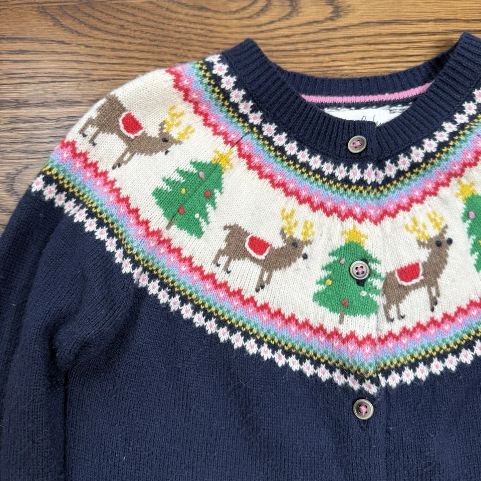 Cárdigan Mini Boden Niñas Azul Marino Fair Isle Árbol de Navidad Reno Talla 8-9 Foto 4 de 4