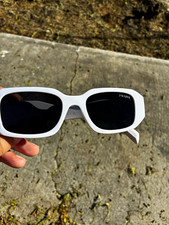Prada Milano Women  s Rectangle Sunglasses White Plastic Frame Black Tinted