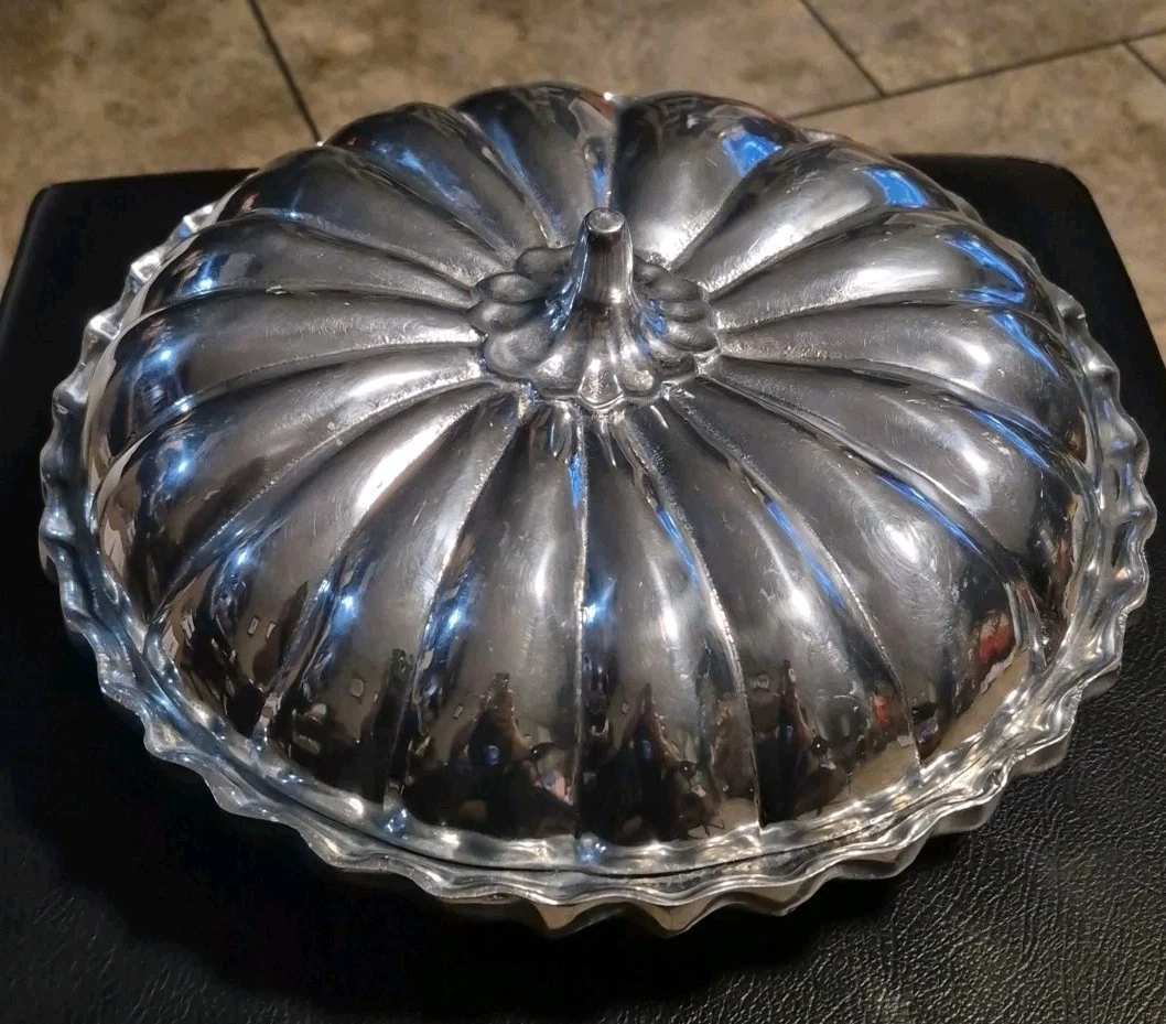 Vintage Pumpkin Pie Plate Lid Cast Aluminum Warmer Dish Plate 11"x 5"