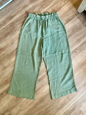 Women's Hem & Thread Sage Green Gauze Wide-Leg Pants 100% cotton Medium