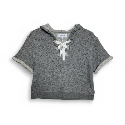 Derek Lam 10 Crosby Womens Lace Up Hoodie Top Size large Short Sleeve Gray