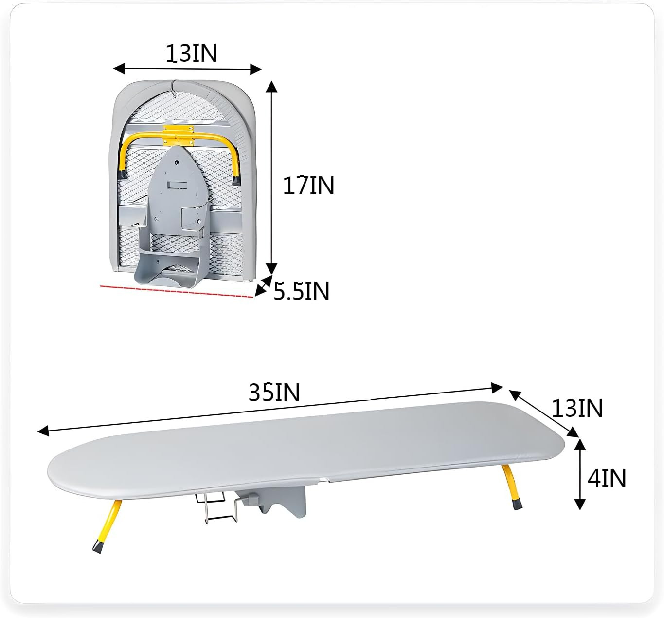 Compact Wall Mount Ironing Board with Iron Holder - Space-Saving Design