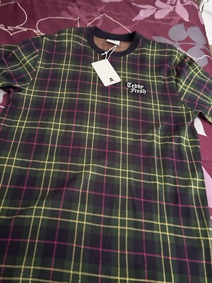 New Teddy Fresh T-shirt Plaid Green Blue Size Large