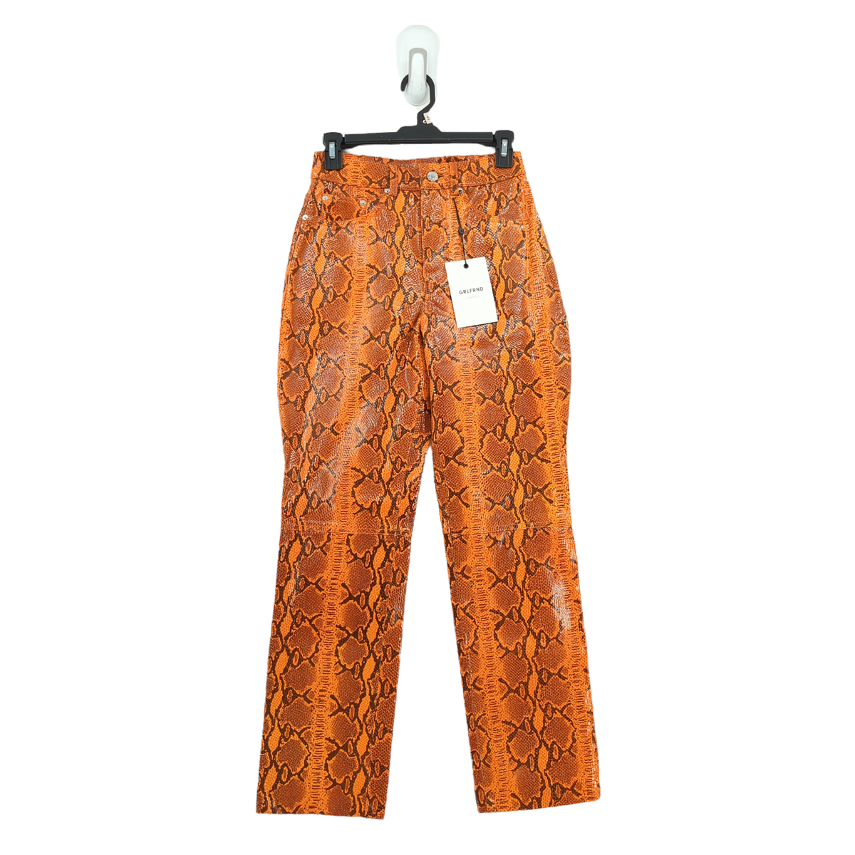 GRLFRND Women 25 Shiloh Leather Pants Orange Snake Printed