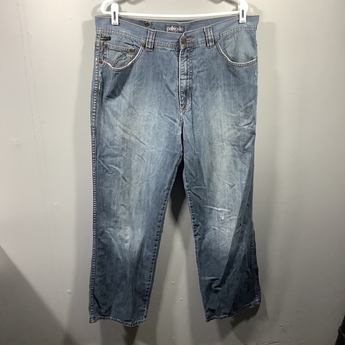 Pelle Pelle Jeans Men's 36x34 measures 36x33 Baggy Fit Blue Denim Distressed VTG - Picture 11 of 12