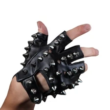 Fashion Mens Metal Spike Studded Leather Fingerless Gloves Cosplay Biker Rock