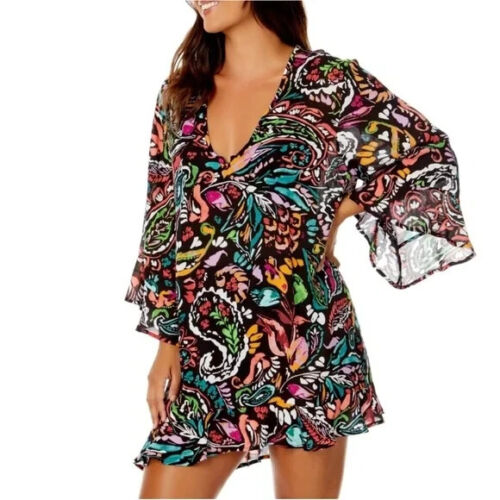Anne Cole Flounce Tunic Swimsuit Coverup Petaly Paisley Women's Size M/L