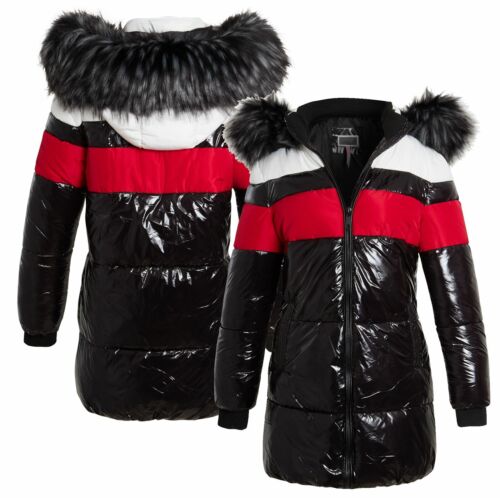 Wet Look Faux Fur Parka Coat Size, Women S Black Parka Coats With Fur Hood Uk
