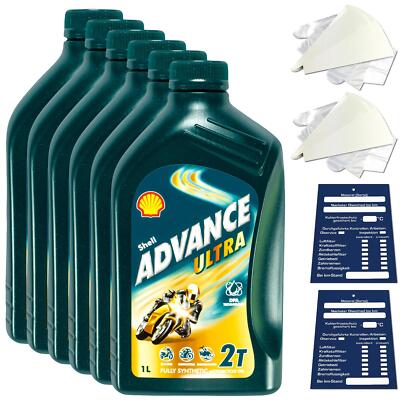 6 Liter original SHELL Advance Ultra 2T Motorradöl 2-Takt Motoröl JASO FD API TC