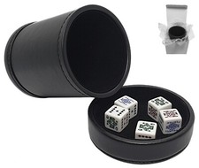 16mm White Poker Dice Spades Ace PU Leather Black Felt Lined Dice Cup Lid Tray
